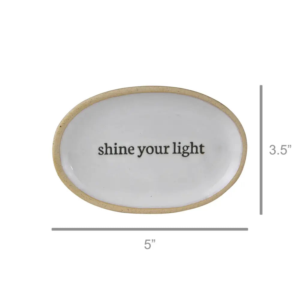 Handcrafted Shine Your Light affirmation tray, white ceramic oval dish