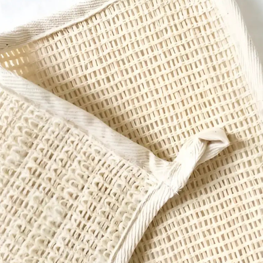 Eco-friendly handmade Agave Wash Cloth with beige waffle-weave coarse texture