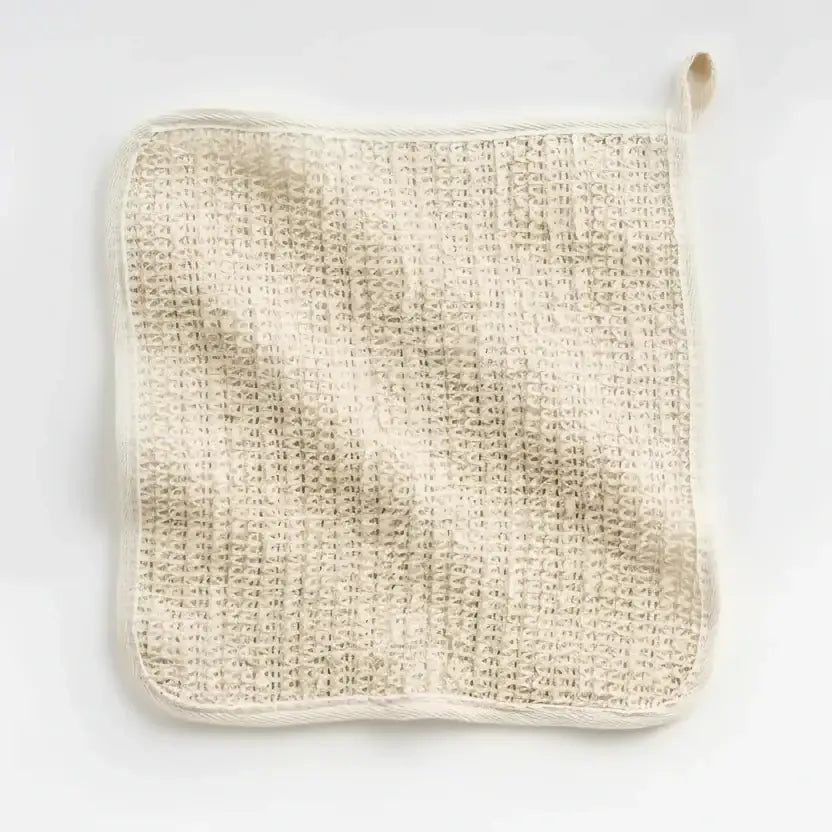 Eco-friendly handmade Agave Wash Cloth with beige coarse texture loofah sponge