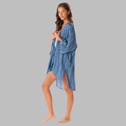 Swim cover up in blue tribal print