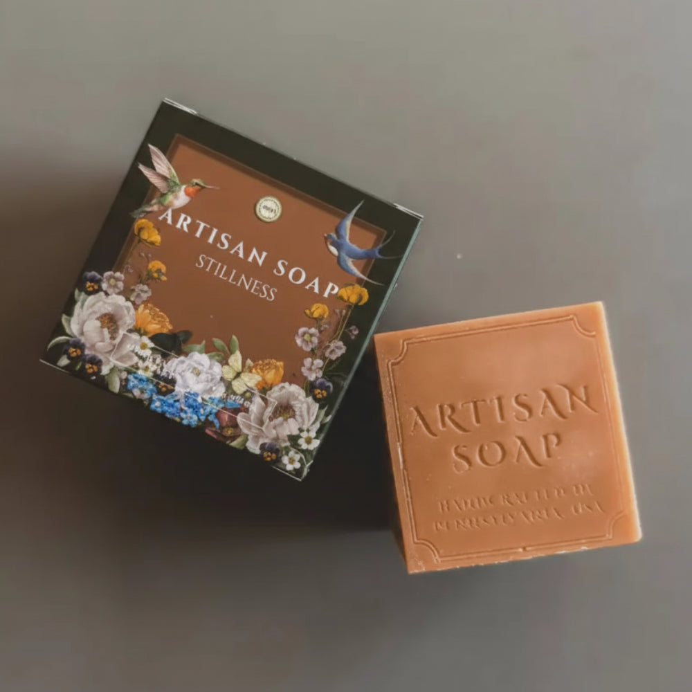 Handmade Artisan Soap Stillness terracotta bar with floral box