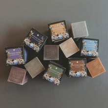 Handmade Artisan Soap Stillness bars in floral bird boxes, earthy tones