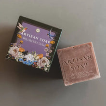 Handmade Wildberry Lush artisan soap bar in rose-gold matte with vintage embossed design