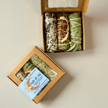 Ash & Air ritual kit: 3 hand-rolled cedar sage smudge sticks with orange slices in kraft box