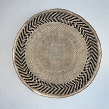 Authentic Binga basket with black and white chevron border and neutral center