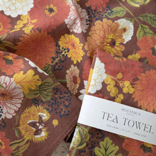 Vibrant autumnal floral Botanica 100% linen tea towel