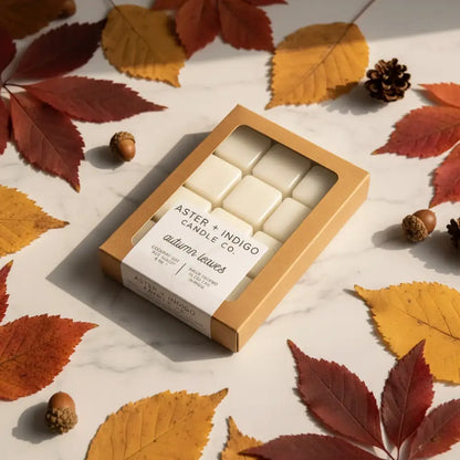 Aster + indigo candle co autumn leaves coconut-soy wax melts with spiced apples scent in warm fall colors