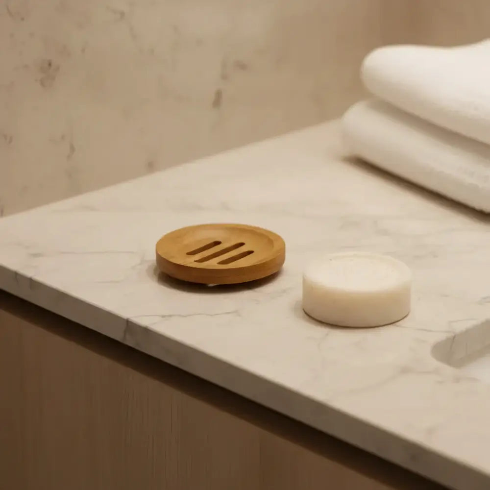 Round bamboo soap dish with three slotted cutouts perfect as a bamboo shower steamer soap lift or steamer circle lift