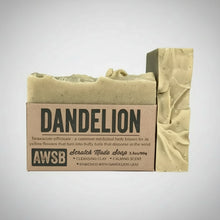 Rustic Dandelion Bar Soap with Awsb branding in earthy tones