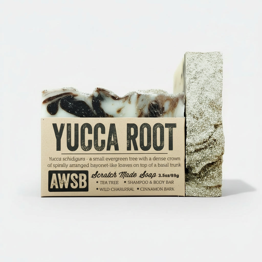Yucca root shampoo and body bar soap with tea tree oil and wild chamomile