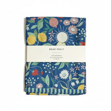Bear Fruit Towel with floral lemon design on navy cotton