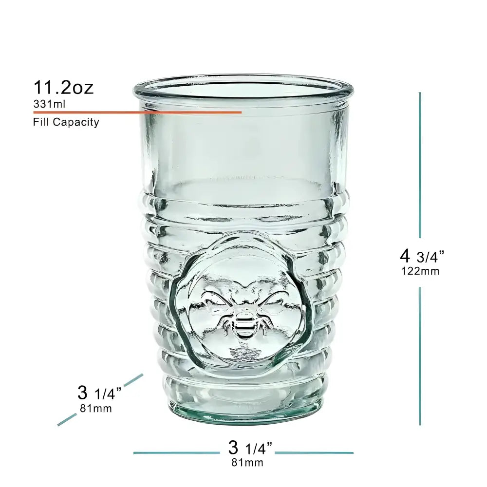 Clear ribbed glass tumbler with bee face in Bee Nest Bundle