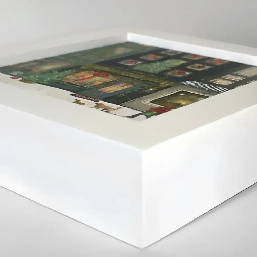 White framed Cathy Walters art piece featuring Best Friend Waiting Happy Square miniature collage