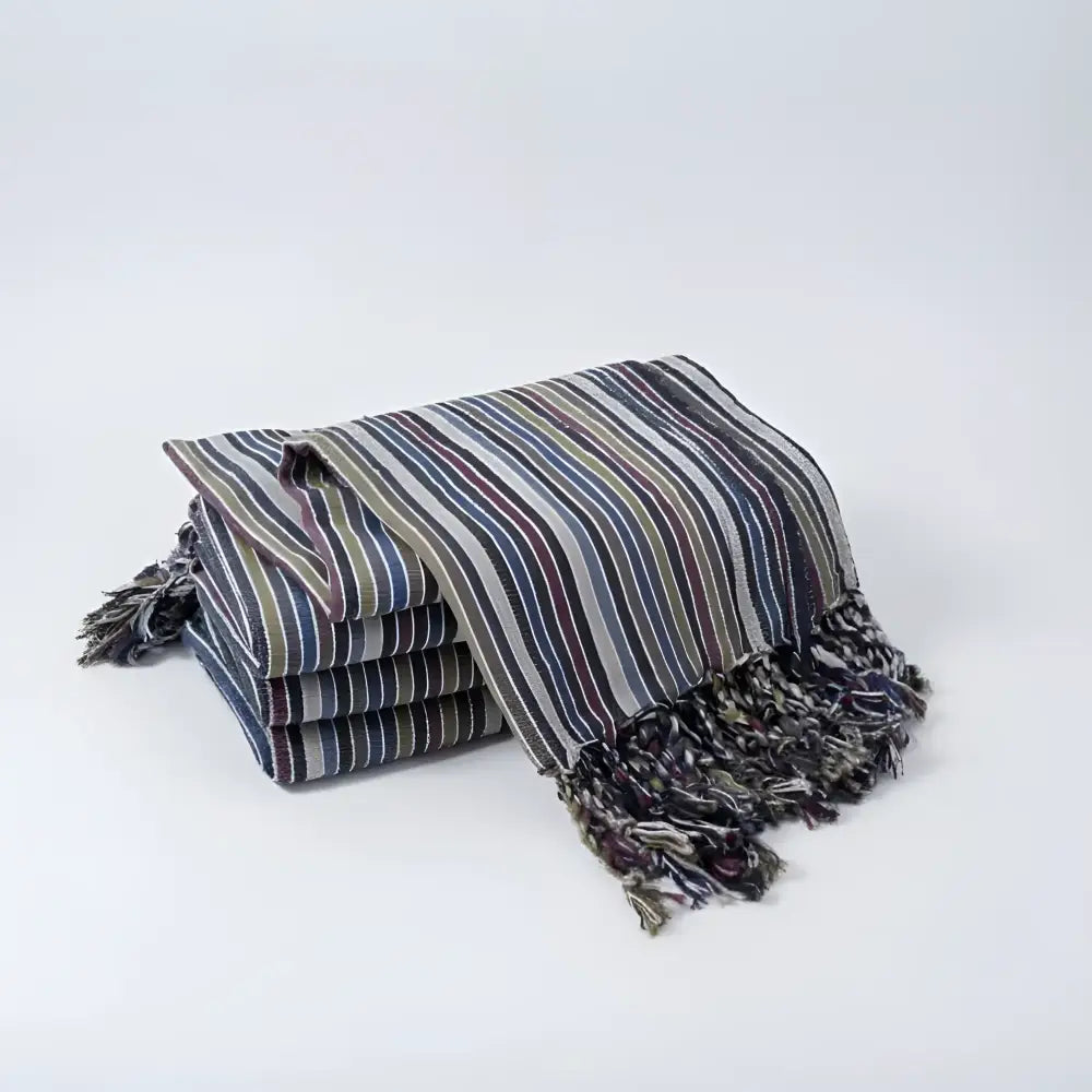 Bird Bath Nest multicolored striped woven throw blanket with fringes