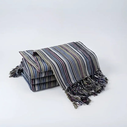 Bird Bath Nest multicolored striped woven throw blanket with fringes