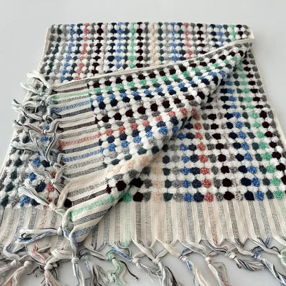 Colorful textured polka dot Turkish towel with fringes for authentic Turkish bath