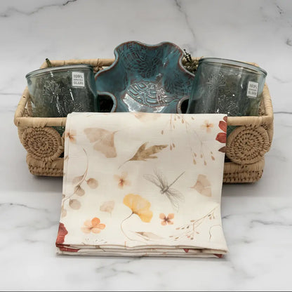 Blossom Nest set with recycled glass tumblers, blossom bowl in rattan basket