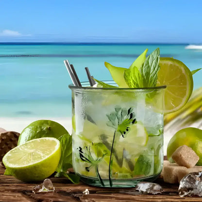 Clear Blossom bowl tumbler with lime mojito, from Blossom Nest set