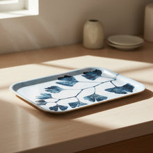 Blue Ginkgo Leaf Art handcrafted charming small tray made of eco-friendly birch wood