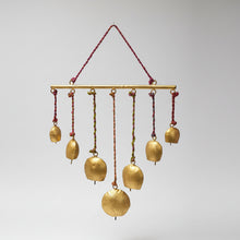 Handmade bohemian waterfall wind chime in gold with cotton cords