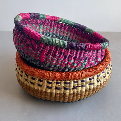 stack of three colorful baskets