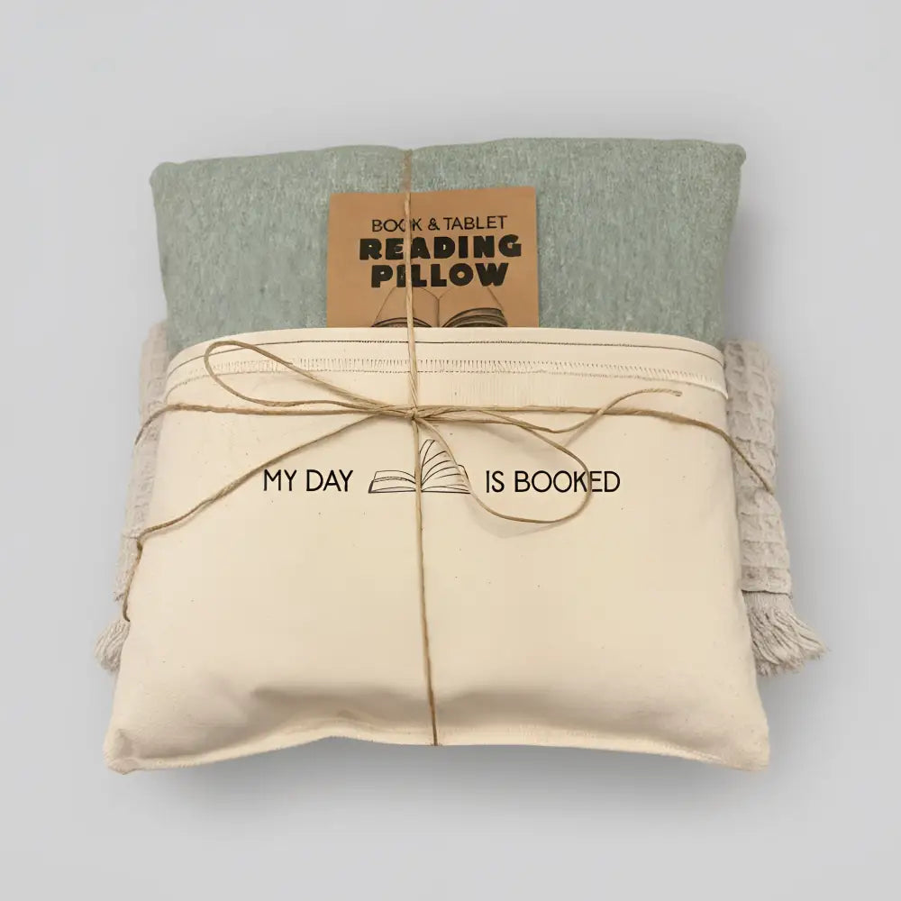 Handmade beige canvas tote with my day is booked book print