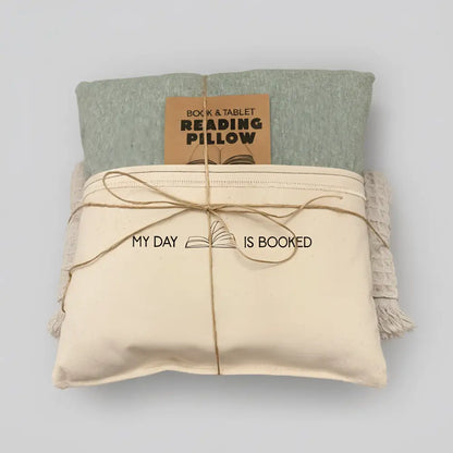 Handmade beige canvas tote with my day is booked book print