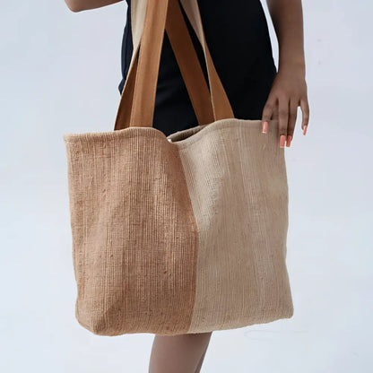 Beige handwoven ethiopian cotton tote bag with tan leather straps perfect cotton tote bag for everyday use