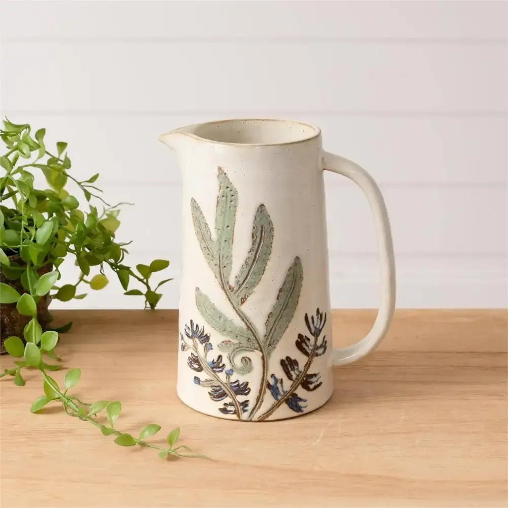 Botanical Stoneware Pitcher - Pottery & Ceramics