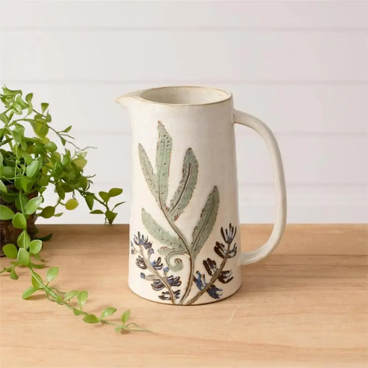 Botanical Stoneware Pitcher - Pottery & Ceramics
