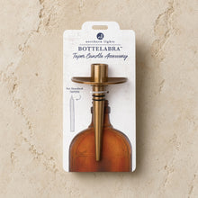 Brass bottelabra™ taper holder with flat base and tapered stem featuring rubber rings lock for instant candelabra setup