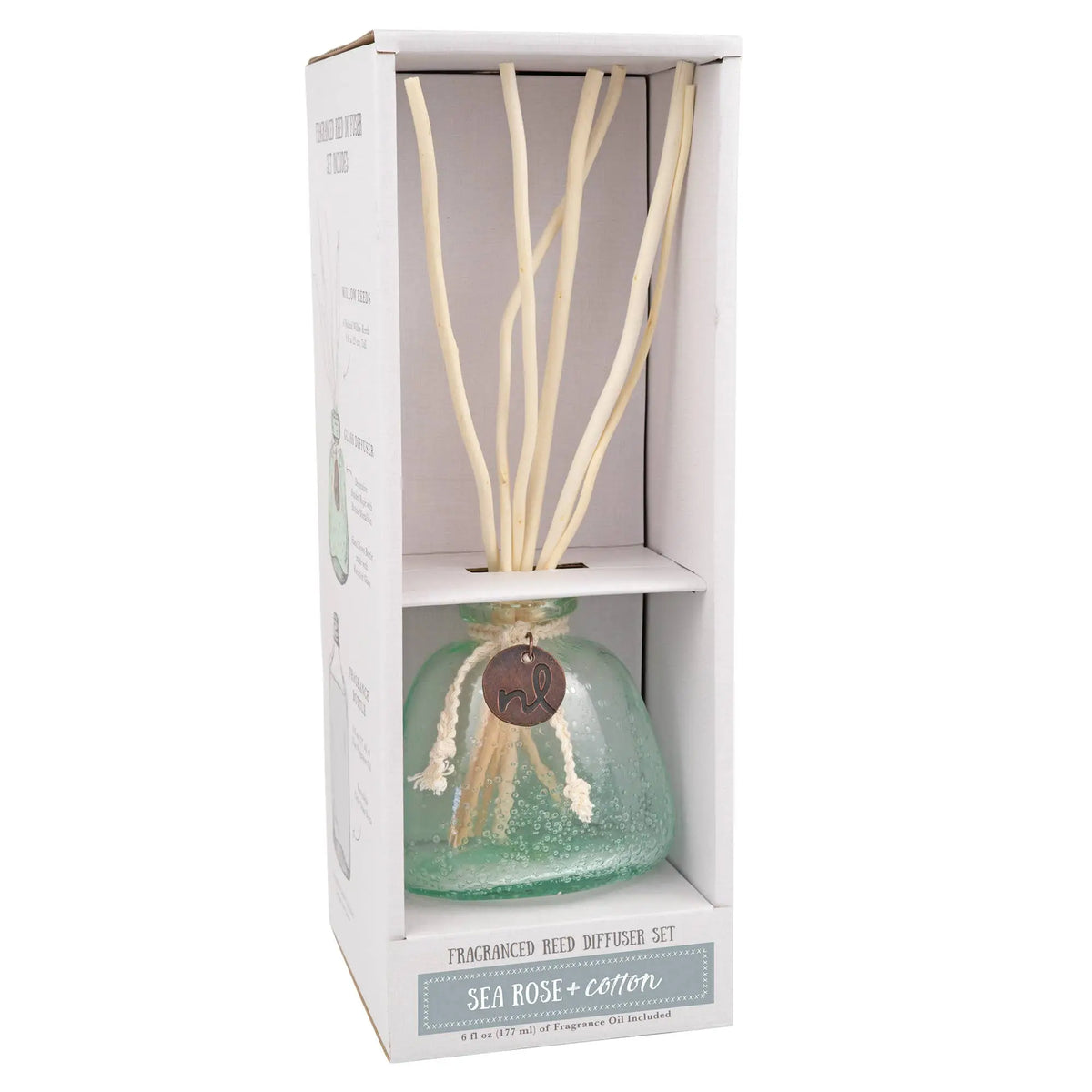 Windward handmade sea rose reed diffuser in seafoam green glass