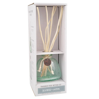 Windward handmade sea rose reed diffuser in seafoam green glass