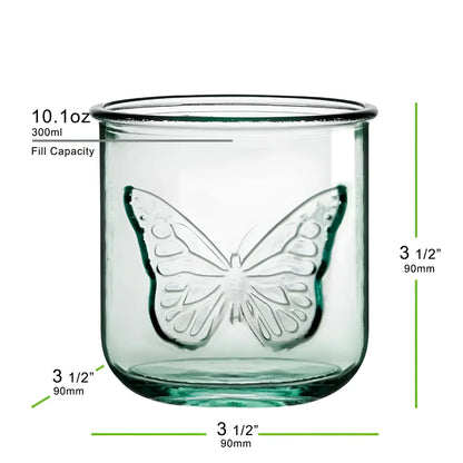 Handmade 10 oz Classico Butterfly tumbler in eco-friendly recycled glass
