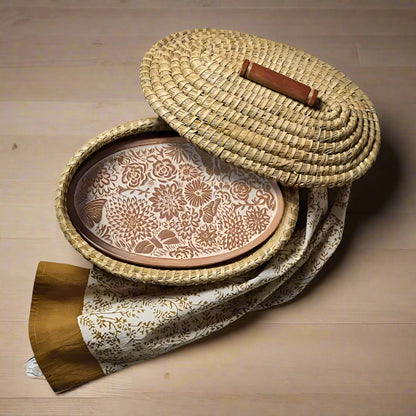 Handmade Butterfly Garden bread warming basket with floral tray