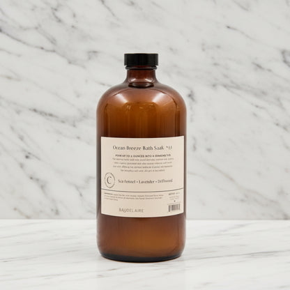 Handmade CALM Ocean Breeze Soak 40oz in amber glass bottle with Baudelaire label