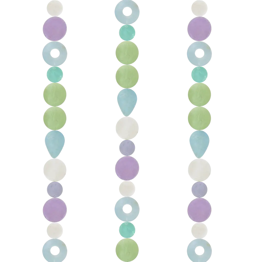 Handmade eco-friendly capiz strand necklace with pastel lavender mint green light blue and white beads handcrafted