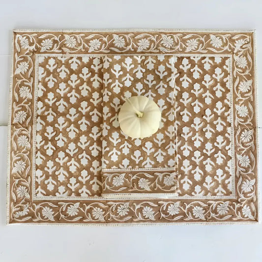 Caramel Block Print Placemat - Set of 4 - Placemat