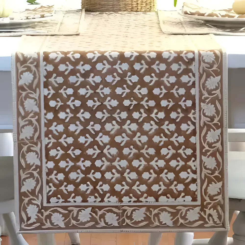 Caramel Block Print Table Runner - 14’’x92’’ - Table Runners