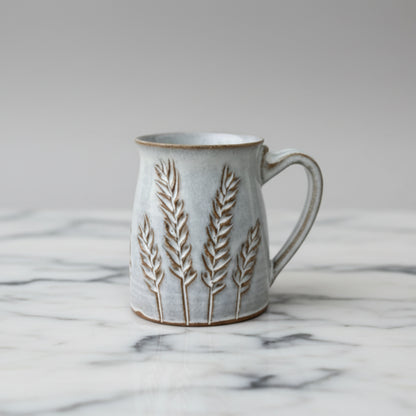 Handmade eco-friendly Carved Wheat Mug with narrower opening