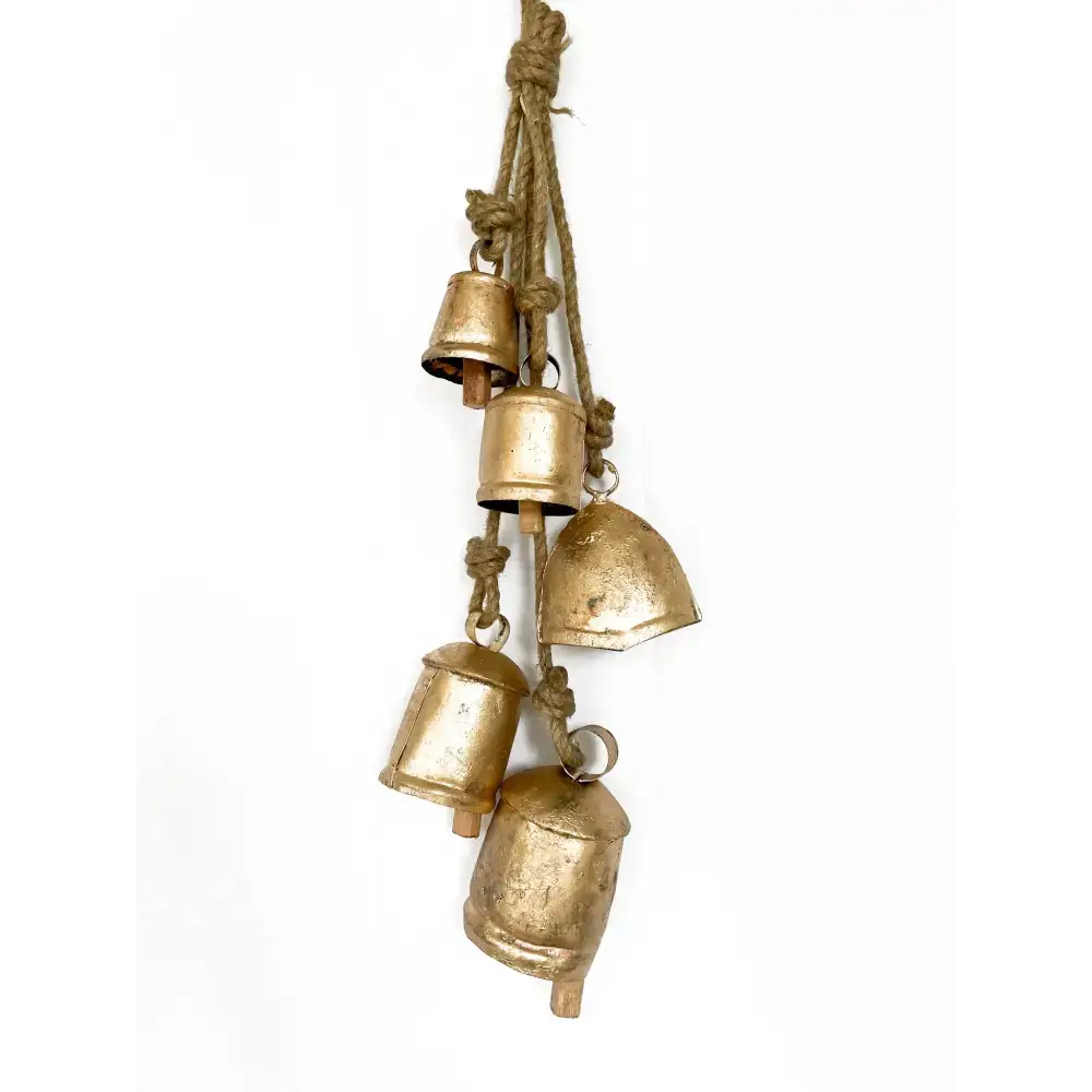 bells on a rope against a white background