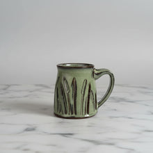 Handmade Cattail Mug with narrower opening and grass pattern