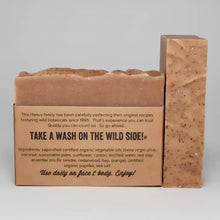 Tan speckled cedar wood exfoliating bar soap with red clay and fir needle for odor fighting and natural texture
