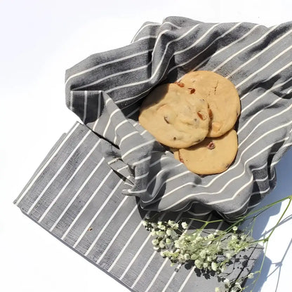 Grey striped organic cotton napkin with cookies, from Tea Towel Set