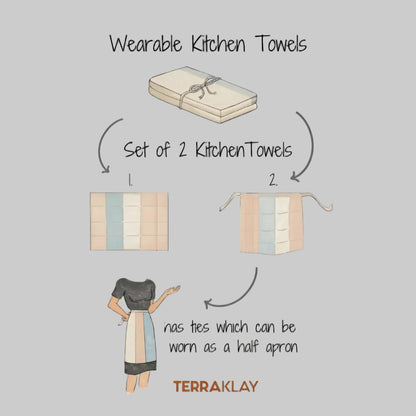 Terracotta organic cotton tea towel set with wearable apron by Terraklay