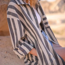 Charcoal Striped Linen/Cotton Blend Shirt Dress Cover Up - Cover Up