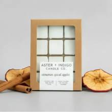 Aster + indigo candle co cinnamon spiced apples coconut-soy wax melts in warm brown tones for cozy fragrance
