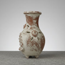 Hand-painted terracotta face vase in white glaze, rustic garden style