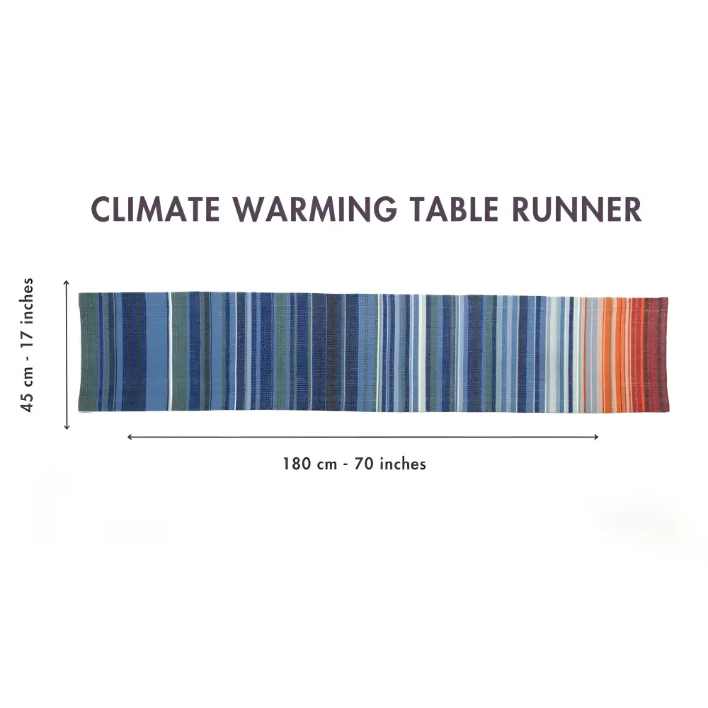 Climate warming handmade ethiopian table runner with long stripes in a gradient of blues and oranges