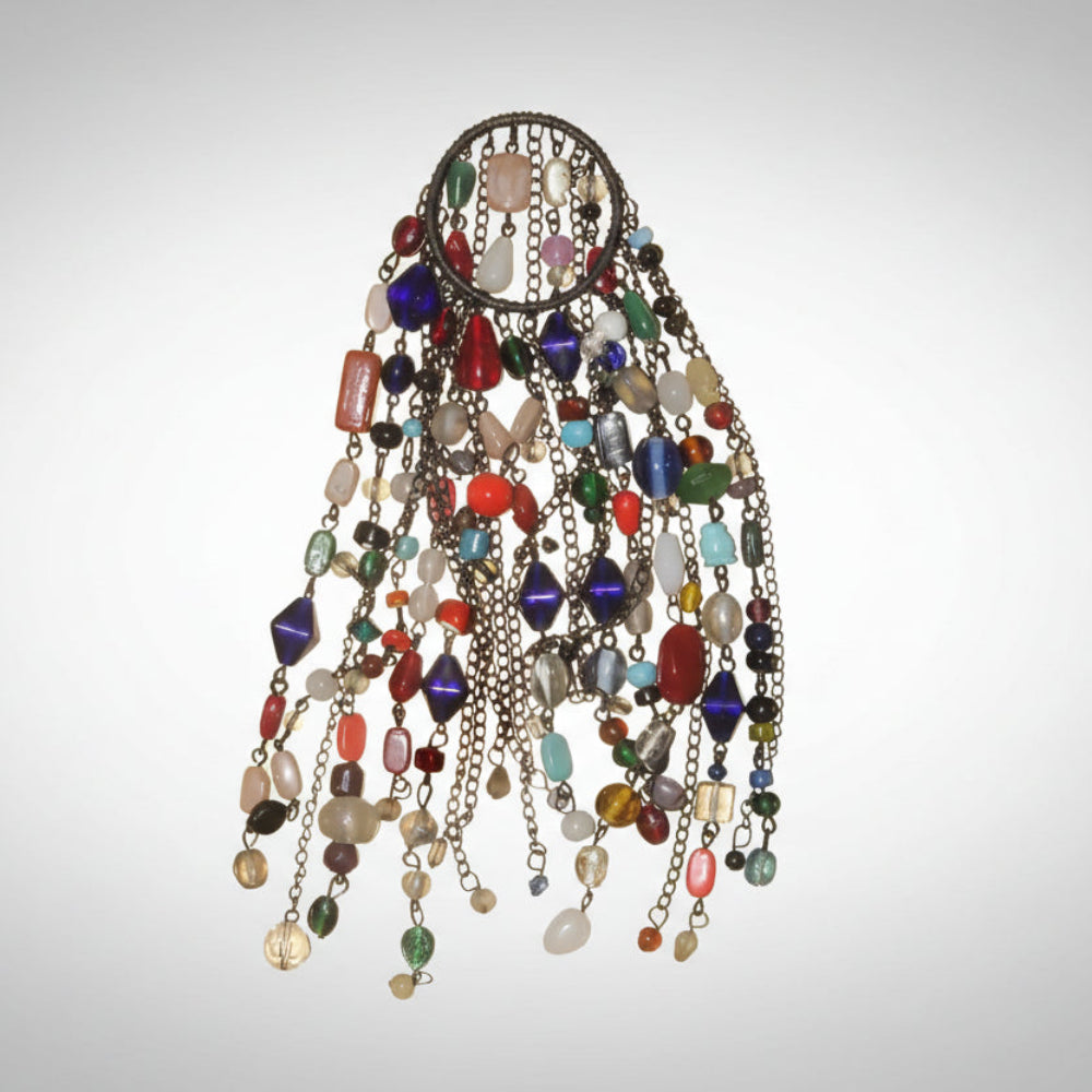 Vibrant beaded bottle cover necklace with colorful gemstone chains